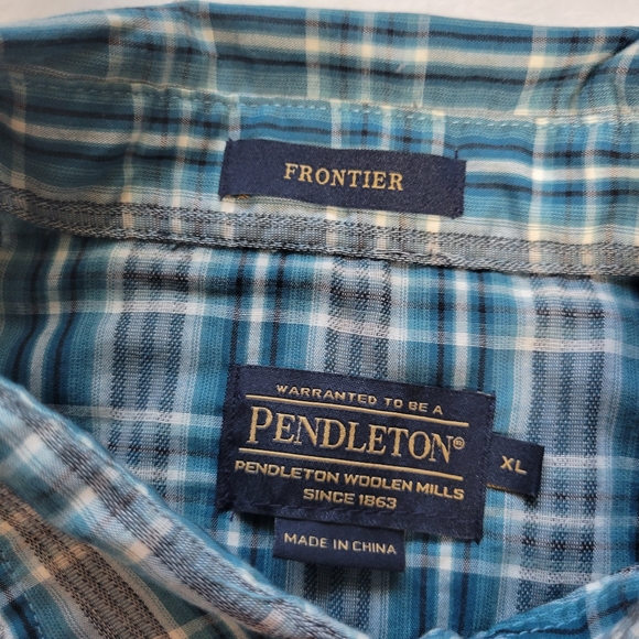 Pendleton Shirt Mens XL Plaid Pearl Snap Long Sleeve Western Blue Button Up - Picture 5 of 7